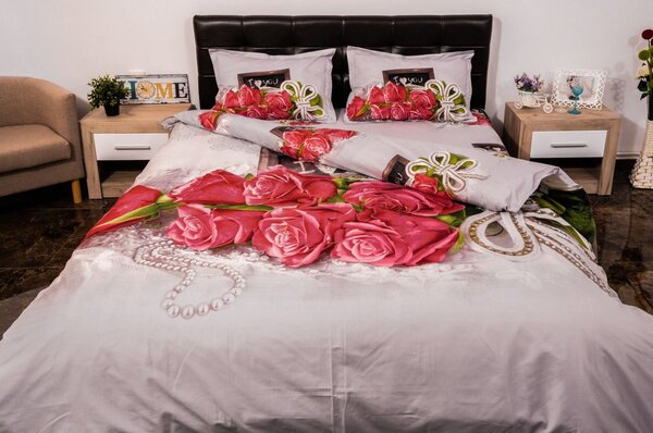 Set lenjerie pat LOVE 2, bumbac/poliester, multicolor, 220x230 cm, cu cearceaf pat, cearceaf pilota, 2 fete perna