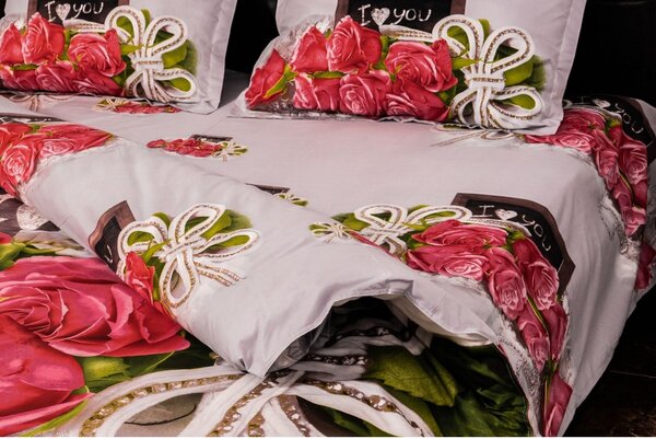 Set lenjerie pat LOVE 2, bumbac/poliester, multicolor, 220x230 cm, cu cearceaf pat, cearceaf pilota, 2 fete perna