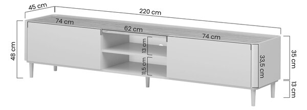 Comodă TV Elivo 220 cm pe picioare - cașmir / stejar uleiat