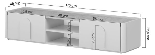 Comodă TV cu sertar Amilio 170 cm - cașmir / stejar uleiat / mânere stejar deschis