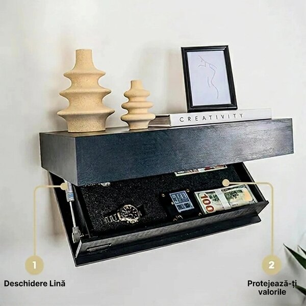 Floatshelf™ Raft De Perete Cu Compartiment Secret (53 X 17,5 X 5 Cm), Negru