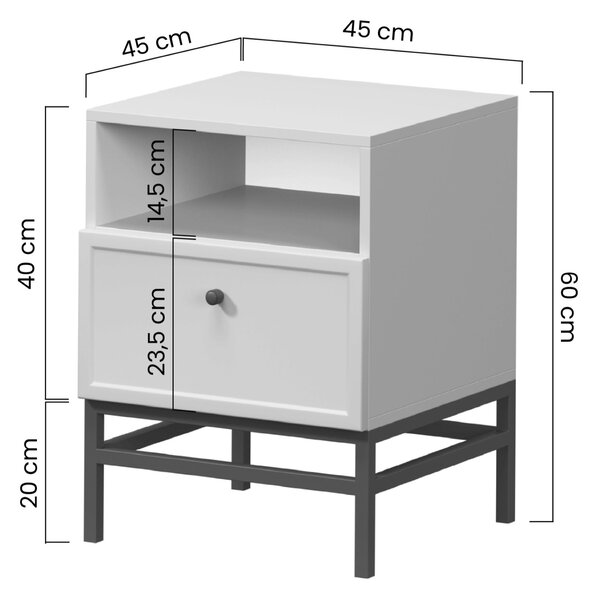 Noptieră cu sertar Lorini 45 cm - cașmir / mânere negre T-bar / cadru