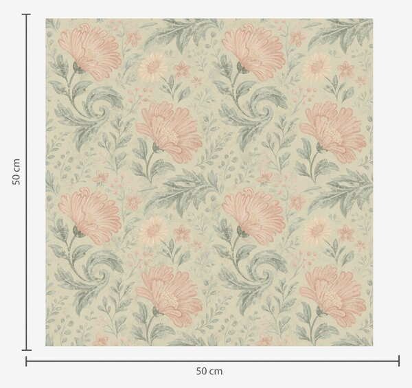 Tapet Flori mari de piersic vintage cu frunze de salvie, Tapet flori, a00580 : Uwalls.ro