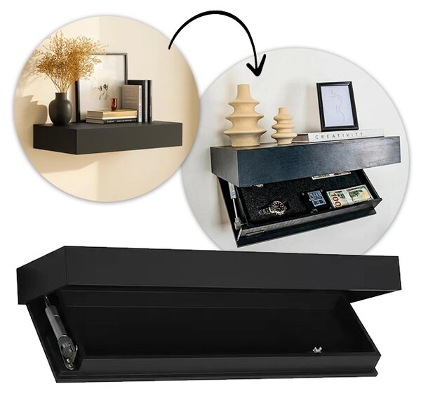 Floatshelf™ Raft De Perete Cu Compartiment Secret (53 X 17,5 X 5 Cm), Negru