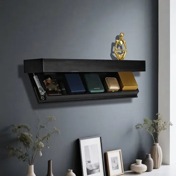 Floatshelf™ Raft De Perete Cu Compartiment Secret (53 X 17,5 X 5 Cm), Negru