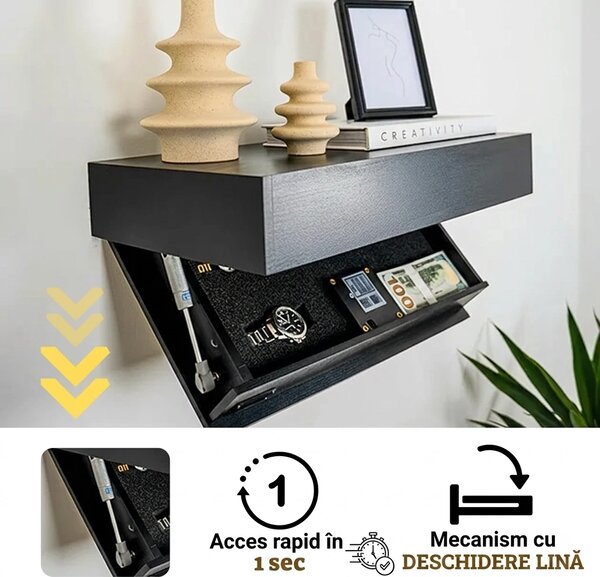 Floatshelf™ Raft De Perete Cu Compartiment Secret (53 X 17,5 X 5 Cm), Negru