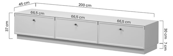 Comodă TV Lorini 200 cm cu sertare - culoare cașmir / mânere negre tip T-bar