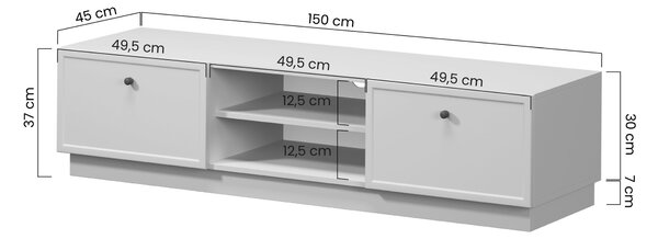 Comodă TV Lorini 150 cm cu sertare - culoare cașmir / mânere negre tip T-bar