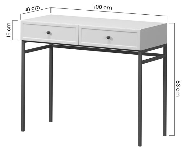 Consolă cu sertare Lorini 100 cm - cașmir, mânere negre, cadru metalic