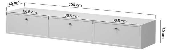 Comodă TV suspendatăă Lorini 200 cm cu sertare - cashmir / mânere negre T-bar