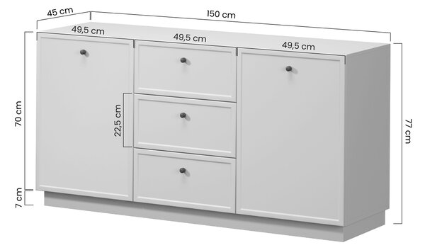 Comodă cu sertare Lorini 150 cm - cashmere / mânere negre T-bar