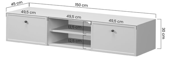 Comodă TV suspendată Lorini 150 cm cu sertare - culoare cașmir / mânere negre tip T-bar