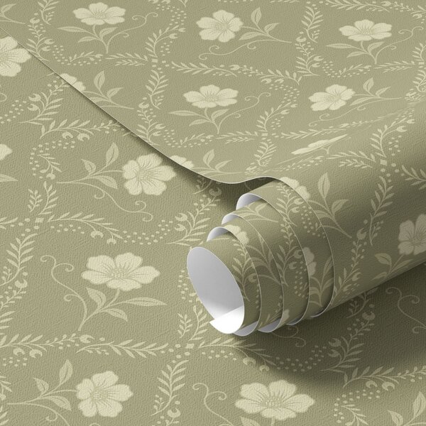 Tapet Spalier de măslin cu flori crem, ornament retro, Tapet flori, a00585 : Uwalls.ro