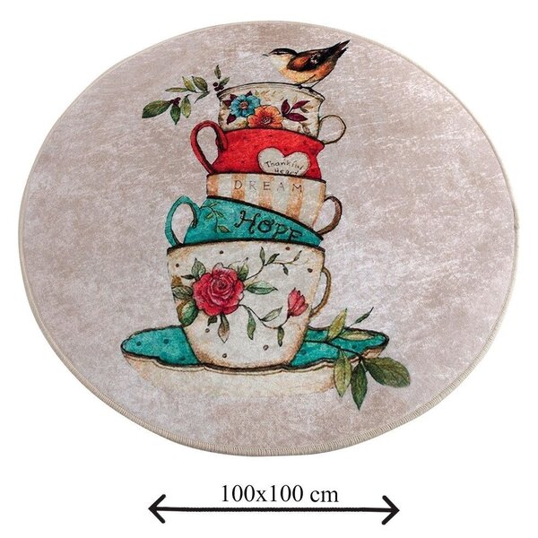 Covoras de baie CUP DJT, 100x100 cm, forma rotunda, multicolor, fibre