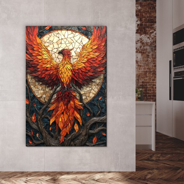 DUBLEZ | Tablou mozaic pe lemn – Phoenix vitraliu | Imprimare UV premium