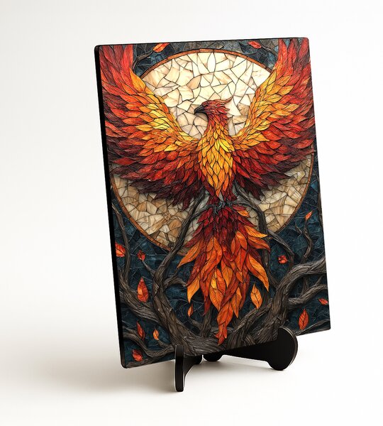 DUBLEZ | Tablou mozaic pe lemn – Phoenix vitraliu | Imprimare UV premium