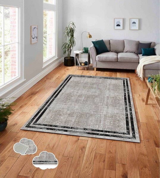 Covor, 160x230 cm, forma dreptunghiulara, poliester, bej/negru, ASR CRPT-129