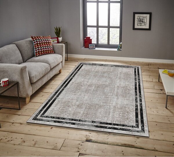 Covor, 160x230 cm, forma dreptunghiulara, poliester, bej/negru, ASR CRPT-129