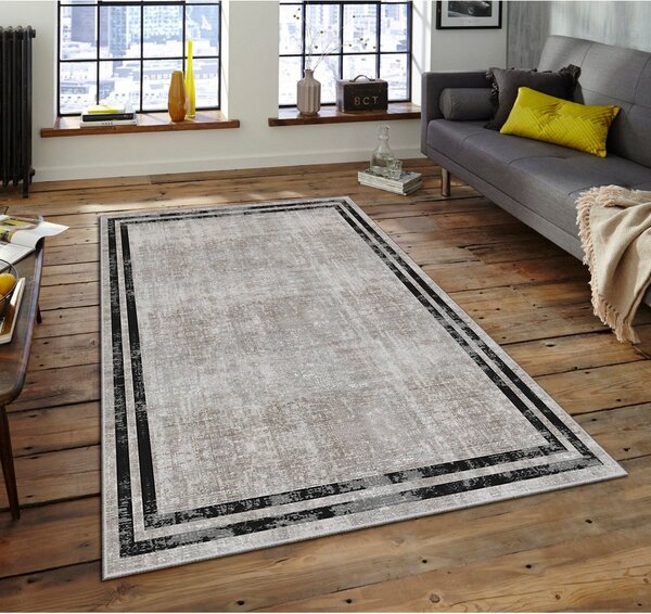 Covor, 160x230 cm, forma dreptunghiulara, poliester, bej/negru, ASR CRPT-129