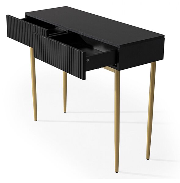 Consolă cu sertare Nicole 100 cm - negru mat / picioare aurii