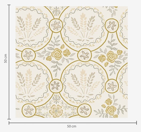 Tapet Ornament retro cu grâu și trandafiri, Tapet flori, a00595 : Uwalls.ro