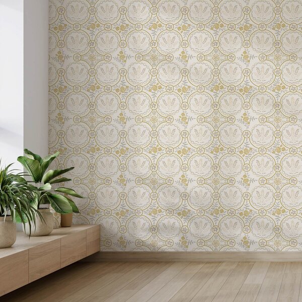 Tapet Ornament retro cu grâu și trandafiri, Tapet flori, a00595 : Uwalls.ro