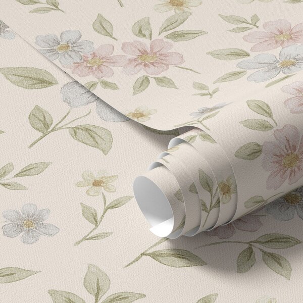 Tapet Flori pastelate de câmp pe fond crem, Tapet flori, a00596 : Uwalls.ro