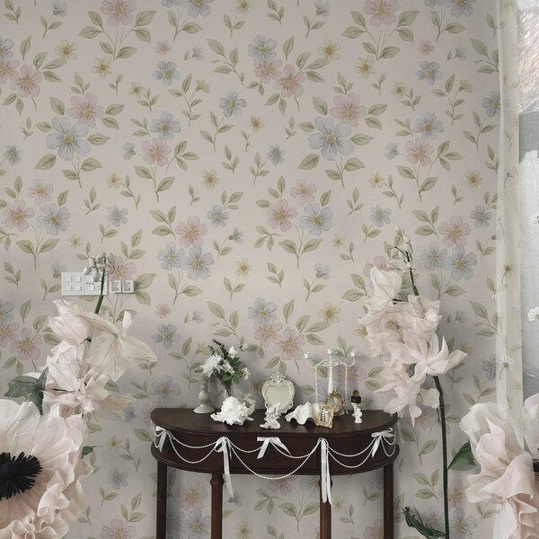 Tapet Flori pastelate de câmp pe fond crem, Tapet flori, a00596 : Uwalls.ro
