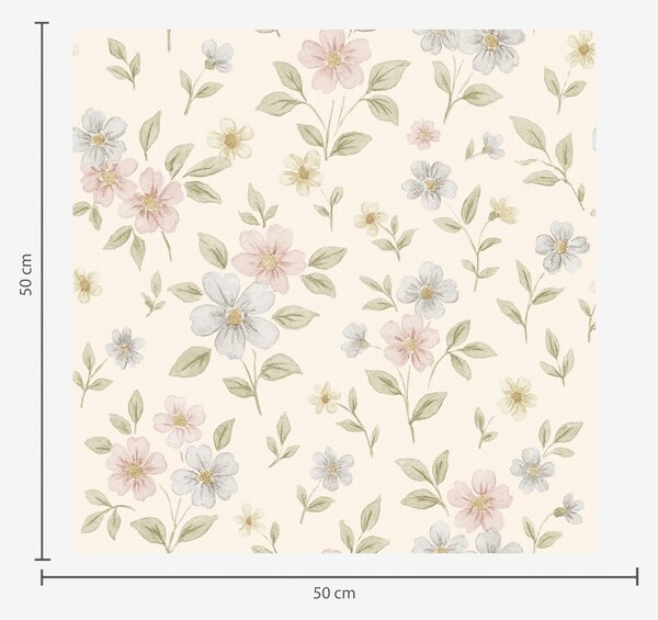 Tapet Flori pastelate de câmp pe fond crem, Tapet flori, a00596 : Uwalls.ro