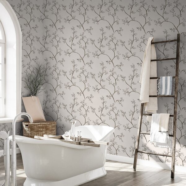 Tapet Ramuri delicate cu frunze pe un fundal crem cald, Tapet flori, a00597v1 : Uwalls.ro