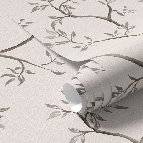 Tapet Ramuri delicate cu frunze pe un fundal crem cald, Tapet flori, a00597v1 : Uwalls.ro