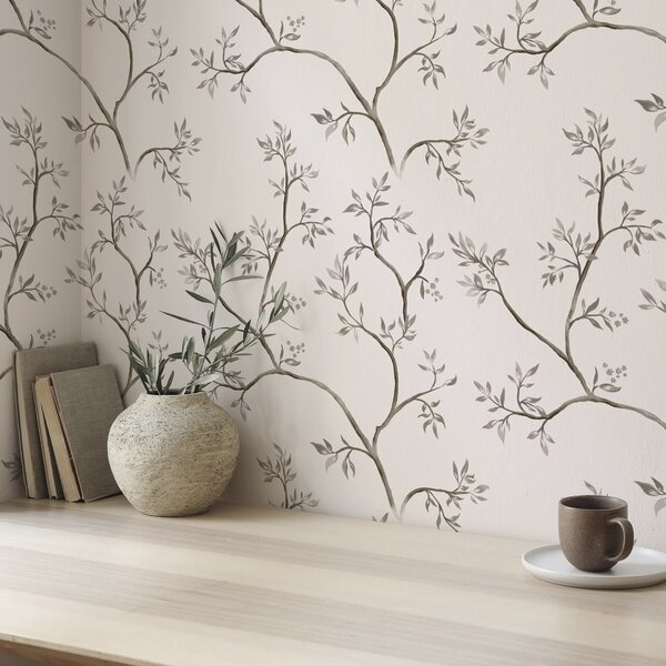 Tapet Ramuri delicate cu frunze pe un fundal crem cald, Tapet flori, a00597v1 : Uwalls.ro