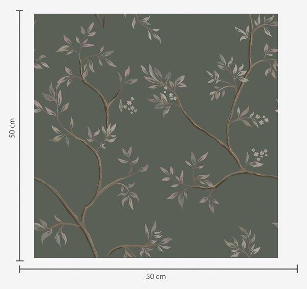 Tapet Ramuri delicate cu frunze pe un fundal verde închis, Tapet flori, a00597 : Uwalls.ro