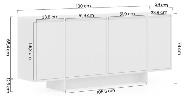 Comodă cu patru uși Zolia 180 cm pe plintă - casmir