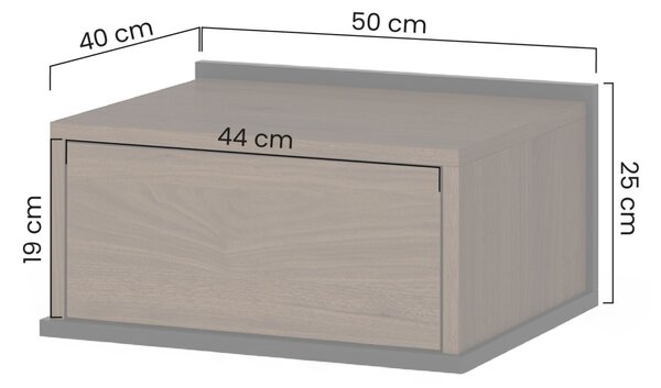 Noptieră suspendată Zenar cu sertar 50 cm - nuc elegant / negru