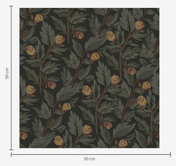 Tapet Model floral închis la culoare, cu muguri și frunze galbene, Tapet flori, a00598 : Uwalls.ro