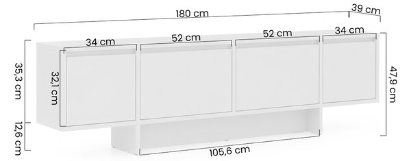 Dulap TV cu patru uși Zolia 180 cm na cokole - nuc elegant