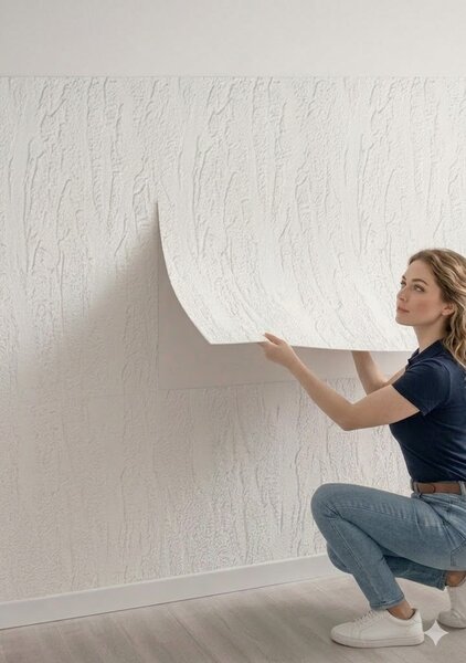 Panou Flexibil Autoadeziv Premium – Tencuială Travertin Alb 120x60 cm