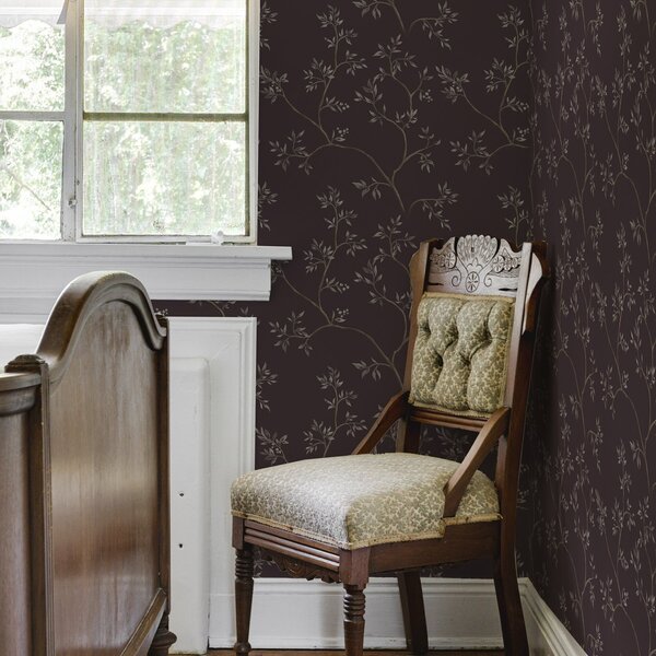 Tapet Ramuri delicate cu frunze pe un fundal bogat de prune, Tapet flori, a00597v2 : Uwalls.ro