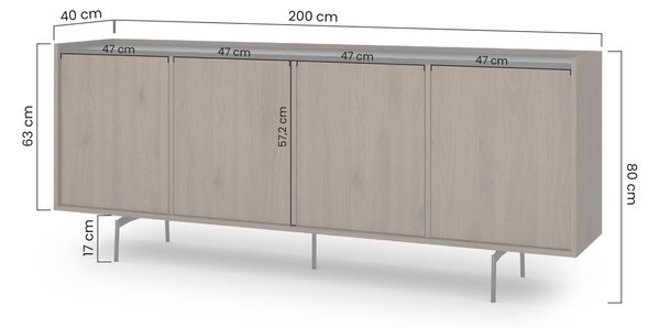 Comodă patru uși Zenar 200 cm - nuc elegant / negru