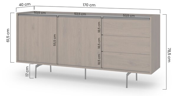 Comodă Zenar 170 cm cu sertare - nuc elegant / negru