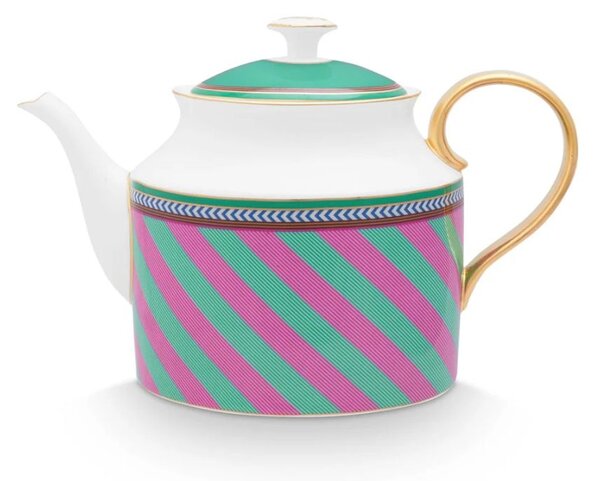 Ceainic din porțelan, Pip Studio, Stripes Pink-Green, 1.8l, colecția Pip Chique