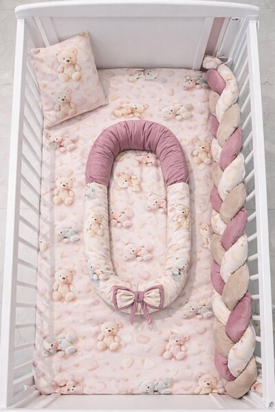 Lenjerie de pătuț pentru bebeluși cu apărători și baby nest – Colecție Premium