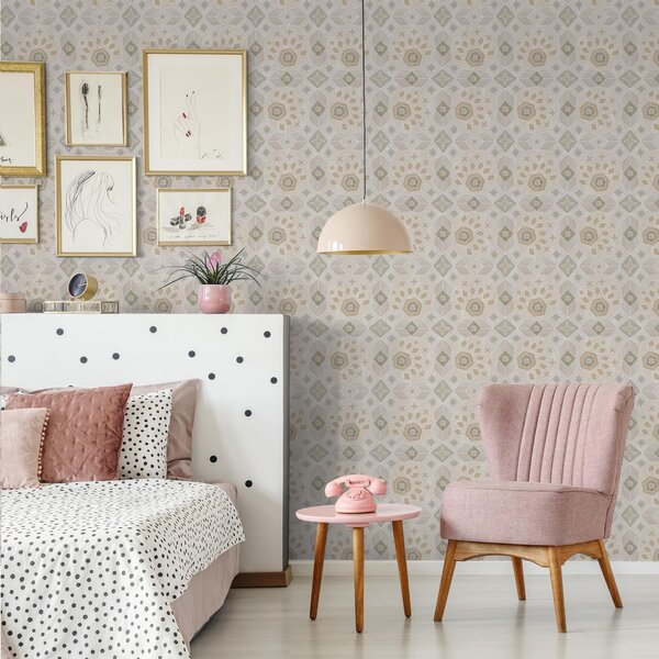 Tapet Model geometric mozaicat în nuanțe calde de bej, Tapet abstract, a00606 : Uwalls.ro