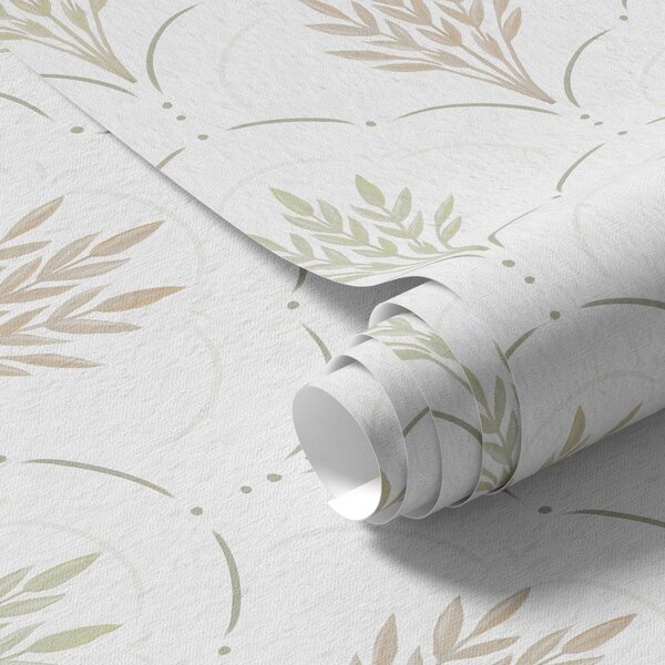 Tapet Grâu într-un ornament arcuit, pasteluri delicate pe fond alb, Tapet flori, a00607v1 : Uwalls.ro