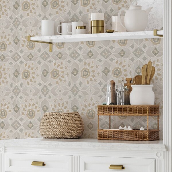 Tapet Model geometric mozaicat în nuanțe calde de bej, Tapet abstract, a00606 : Uwalls.ro