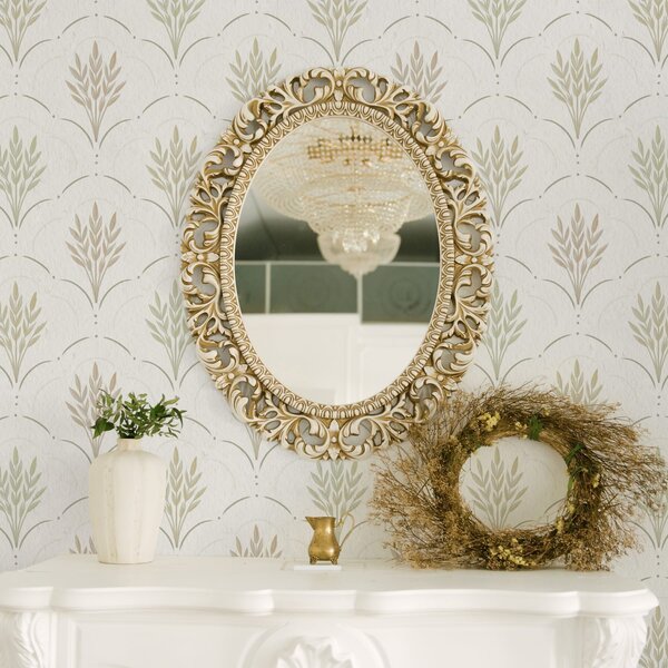 Tapet Grâu într-un ornament arcuit, pasteluri delicate pe fond alb, Tapet flori, a00607v1 : Uwalls.ro