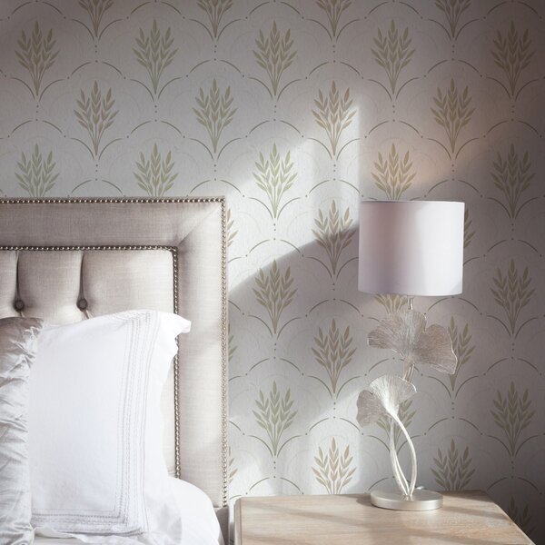 Tapet Grâu într-un ornament arcuit, pasteluri delicate pe fond alb, Tapet flori, a00607v1 : Uwalls.ro