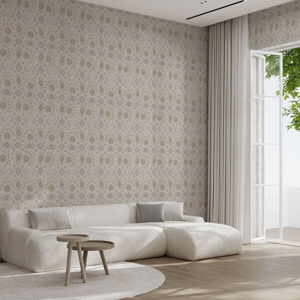 Tapet Model geometric mozaicat în nuanțe calde de bej, Tapet abstract, a00606 : Uwalls.ro
