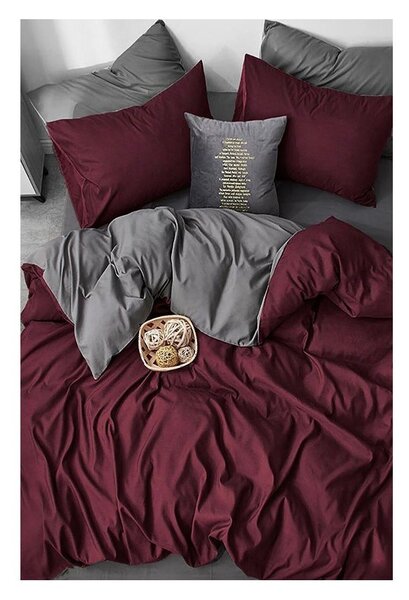 Lenjerie de pat burgundy-gri din bumbac pentru pat dublu-extins și cearceaf 200x220 cm – Mila Home